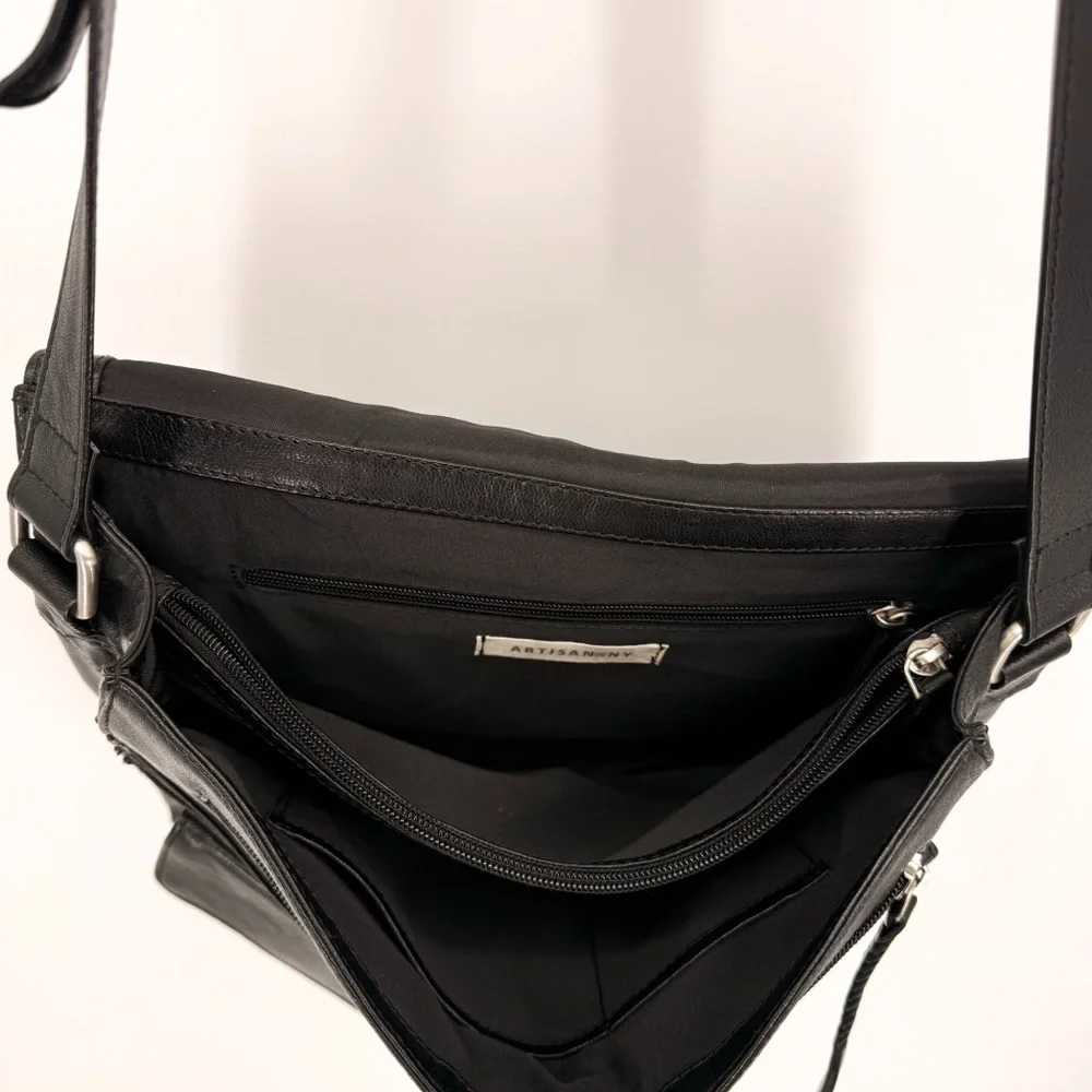 Artisan NY Black Leather Messenger Crossbody Laptop Work Travel Shoulder Bag‎